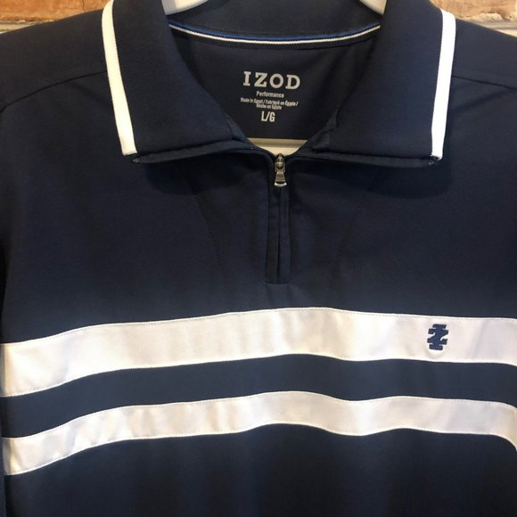 Izod Performance LS 1/4 Zip Pullover Mens L Blue White Stipes - Picture 2 of 6